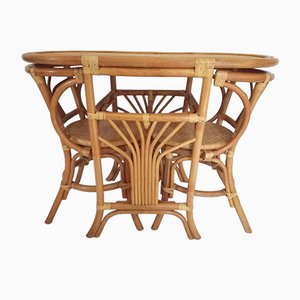 Vintage Rattan Tête A Tête Table 2 Chairs