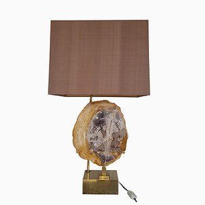 Petrified Wood Table Lamp with Brass Base by Willy Daro, 1970s