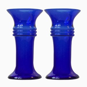 Cobalt Blue Glass Vases by Michael E. Bang for Holmegaard, 1980s, Set of 2