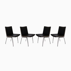 Model AP37 Back Leather Airport Chairs by Hans J. Wegner for A.P. Stolen, 1950s, Set of 4