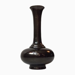 Japanese Bronze Gourd Vase with Mixed Metal Inlays, 1940s