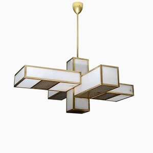 Brass & Alabaster Geometrical Chandelier from Glustin Luminaires, 2017