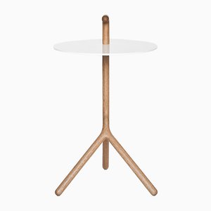 Yot Side Table in Oak & White Corian from Florian Saul Design Developement