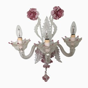 Floral Murano Glass Wall Sconce with Three Arms, 1940s