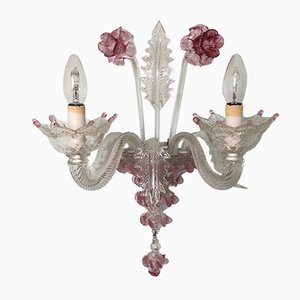 Applique floreale in vetro di Murano a due braccia, anni '40