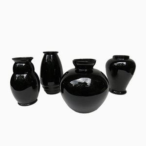 Vases Vintage en Verre Noir, France, Set de 4