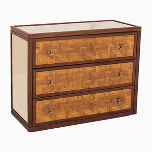 Credenza Hollywood Regency in ottone e teak