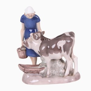 Vintage Model 2270 Girl with Calf Figurine by Axel Locher for Bing & Grøndahl