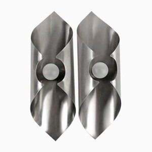 Stainless Steel Sconces, 1970s, Set of 2