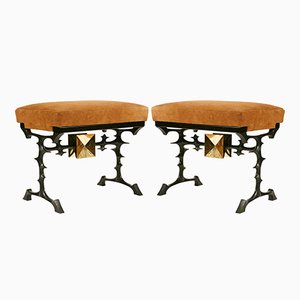 Sgabelli in bronzo e pelle scamosciata di Peter Van Heeck, anni '70