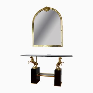 Table Console Vintage avec Miroir, 1970s, Set de 2