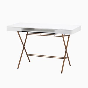 Cosimo Desk with White Mat Lacquered Top & Golden Frame by Marco Zanuso Jr. for Adentro, 2017