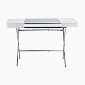 Cosimo Desk with White Mat Lacquer & Glass Top by Marco Zanuso Jr. for Adentro, 2017