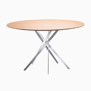 IKI Table with White Lacquered Base & Oak Veneer Top by Marco Zanuso Jr. for Adentro