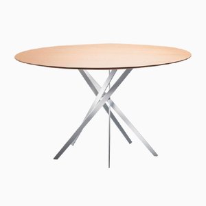 IKI Table with White Lacquered Base & Oak Veneer Top by Marco Zanuso Jr. for Adentro