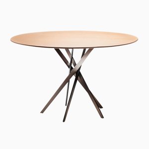 IKI Table with Bronze Lacquered Base & Oak Veneer Top by Marco Zanuso Jr. for Adentro