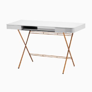 Cosimo Desk with Grey Glossy Lacquered Top & Golden Frame by Marco Zanuso Jr. for Adentro