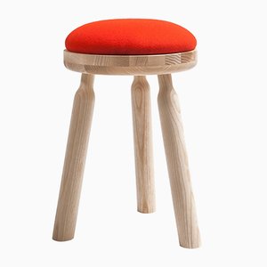 Ninna Stool in Natural Ash with Red Wool Seat by Carlo Contin for Adentro