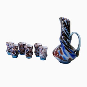 Caraffa e bicchieri in vetro di Murano