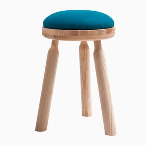 Ninna Stool in Natural Ash with Blue Wool Seat by Carlo Contin for Adentro