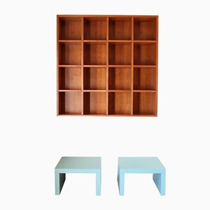 Quadrata Bookcase with 2 Side Tables by Pietro Meccani, Set of 3