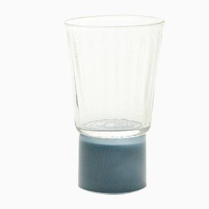 Drinking Glass with Blue-Grey Base, Moire Collection, Hand-Blown Glass by Atelier George