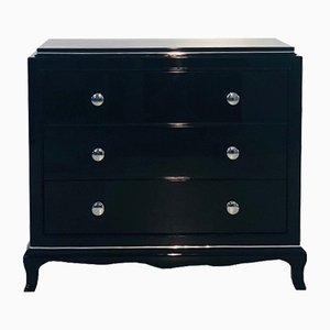 Vintage Black Chest of Drawers with Chrome Knobs, 1930s