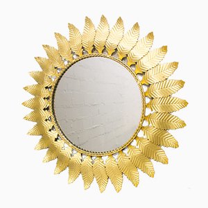 Brass Leaf Sunburst Mirror, 1960s