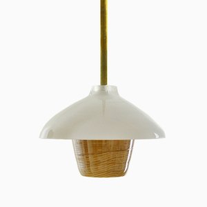 Lampada a sospensione a lanterna beige sabbia, collezione Moire, vetro soffiato di Atelier George