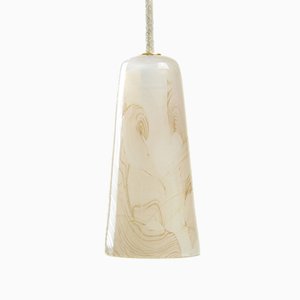 Delta Pendant Lamp in White & Sand Beige, Moire Collection, Hand-Blown Glass by Atelier George