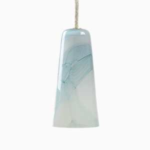 Delta Pendant Lamp in Light Grey & Turquoise, Moire Collection, Hand-Blown Glass by Atelier George