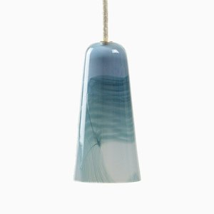 Delta Pendant Lamp in Blue Grey & Turquoise, Moire Collection, Hand-Blown Glass by Atelier George