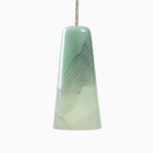 Delta Pendant Lamp in Pastel Green & Blue Grey, Moire Collection, Hand-Blown Glass by Atelier George