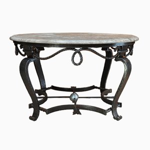Vintage Iron Coffee Table with Marble Top, 1940s