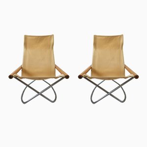 Mid Century Japanese Black Canvas Ny Folding Chair By