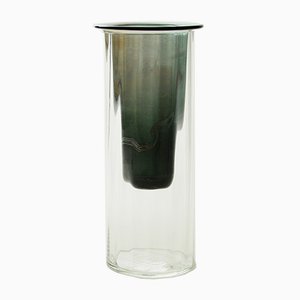 Vase Vert Fumé, Collection Moire, en Verre Soufflé à la Main par Atelier George