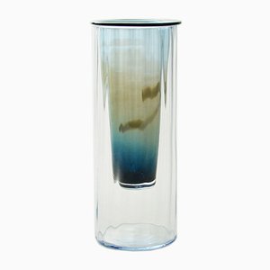 Vase in Ocean Blue, Moire Collection, Hand-Blown Glass by Atelier George