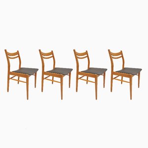 Chaises Mid-Century en Teck et Similicuir, Danemark, 1960s, Set de 4