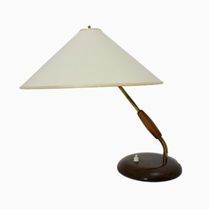 Lámpara de mesa italiana de madera y latón, años 40