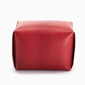 Big Bao Red Leather Pouf By Viola Tonucci, Tonucci Collection