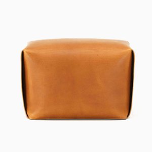 Bao Cognac Colour Leather Pouf By Viola Tonucci, Tonucci Collection