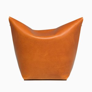 Mao Orange Leather Pouf By Viola Tonucci, Tonucci Collection