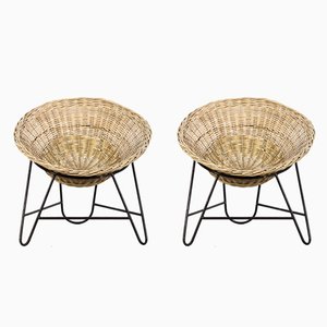Set of Rattan Wicker Armchairs, 1950s
