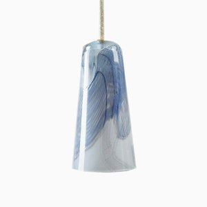 Lampe à Suspension Delta Gris Clair et Gris Bleu, Collection Moire, en Verre Soufflé à la Main par Atelier George
