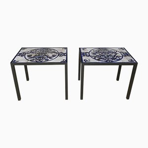 Italian Ceramic & Steel Side Tables or Nightstands, 1970s, Set of 2