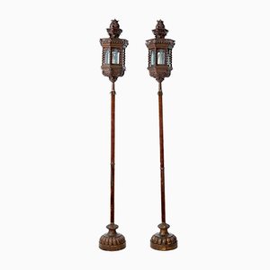 Lampes Vénitiennes Vintage en Cuivre sur Poteaux, Set de 2
