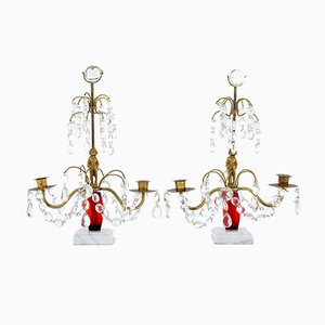 Glass & Marble Candelabra, 1950s, Set of 2