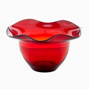 Jarrón vintage de vidrio rojo de Monica Bratt