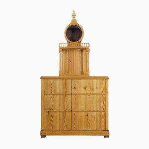 Antique Swedish Pine Clock Cupboard