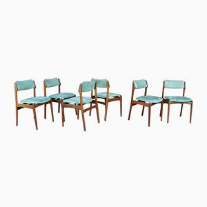 Danish Teak and Suede Chairs, 1960s, Set of 6